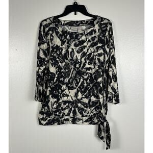 Chicos Easywear Women’s Tie Waist Boho Top Size 2 / L Artsy 3/4 Sleeve